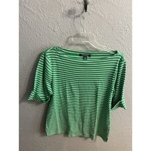 Lauren Ralph Lauren Shirt Womens Short Sleeve Striped Green And White Size Large